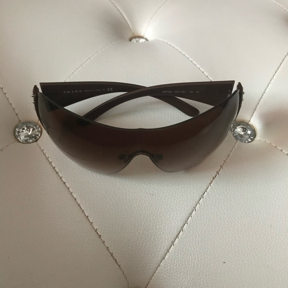 PRADA SPR 29L Brown Studded Oversized Sunglasses 120mm w/Case - Picture 5 of 16
